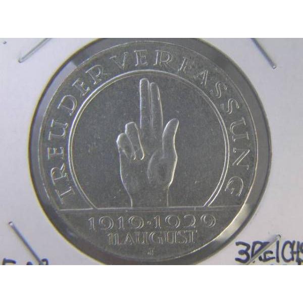 63/ＦＲＧ・3REICHSMARK銀1929年J WEIMAR コレクション、趣味-貨幣、メダル、インゴット-硬貨