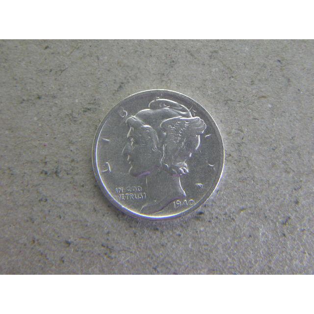(完全未使用) アメリカ合衆国　マーキュリーダイム(10セント)銀貨　1940 140/アメリカ・マーキュリー10セント銀貨1940年S : 緑地コイン - 通販