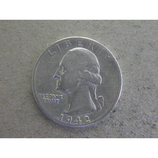 164/アメリカ・ワシントン1/4ドル銀貨 1942年 : 緑地コイン - 通販