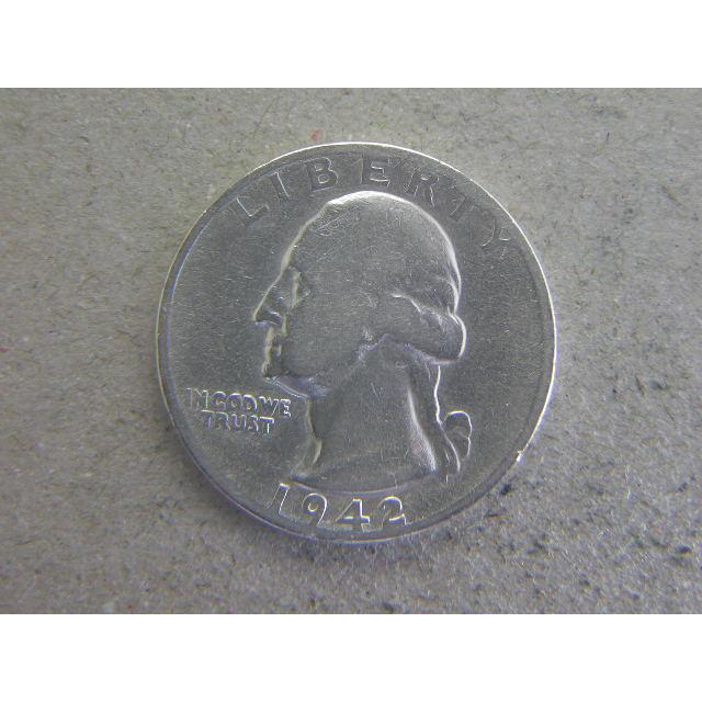 164/アメリカ・ワシントン1/4ドル銀貨 1942年S : 緑地コイン - 通販