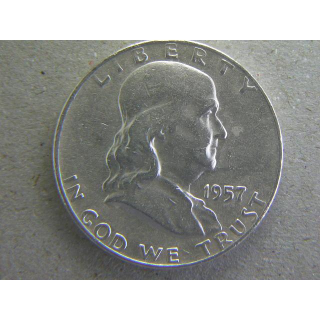 199/アメリカ・フランクリン1/2ドル銀貨 1957年D : usa1991954d : 緑地  