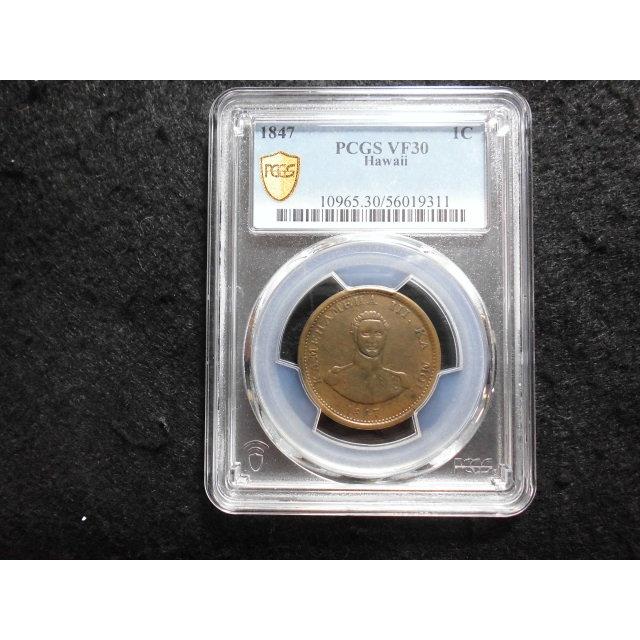 1a/ハワイ王国・CENT 1847年 KAMEHAMEHA III 　PCGS VF-30の画像