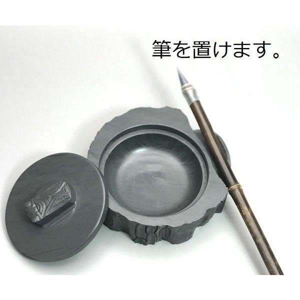 歙州硯 水波紋 羅紋 筆置き付 4吋 すずり 歙硯 : 書道用品 緑風店