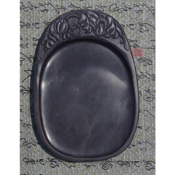 端渓硯 麻子坑 彫刻硯 8吋 瓜と葉の彫刻 すずり : 書道用品 緑風