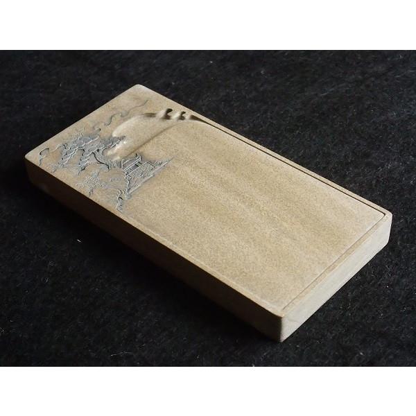 歙州硯 旧坑 黄魚子紋硯 7吋 一品物 幽居水郷硯