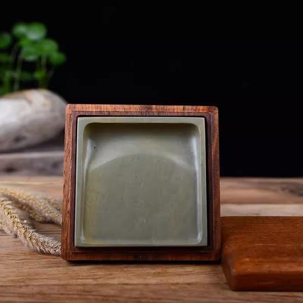 緑端渓硯 4吋 木箱入り すずり 唐硯 書道用具 : 書道用品 緑風店