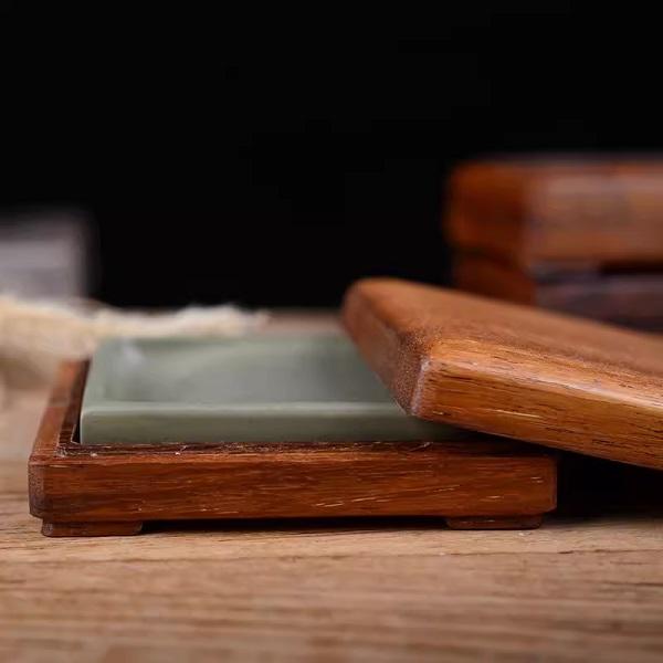 緑端渓硯 4吋 木箱入り すずり 唐硯 書道用具 : 書道用品 緑風店