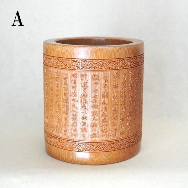 王羲之 蘭亭序 筆立て ペン立て 竹製 書道用具 文房具 筆筒 : 書道用品