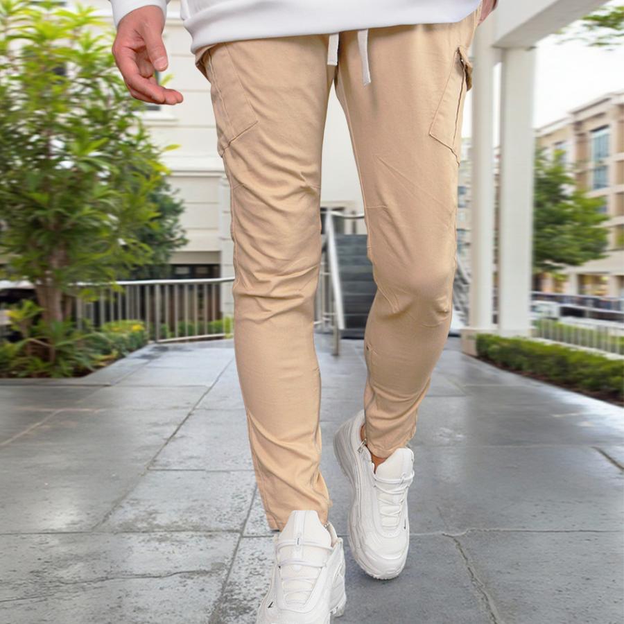 カーゴパンツ メンズ スリム ストレッチ 春 夏 ベージュ タイト