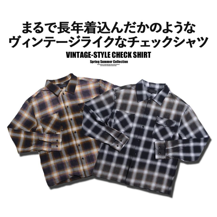 カジュアルシャツ メンズ 長袖 チェックシャツ オンブレチェック