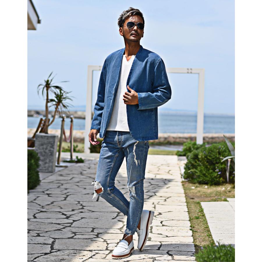 お値引き可 今季 ARULLE ノーカラーデニムジャケット セール】 【S-LL