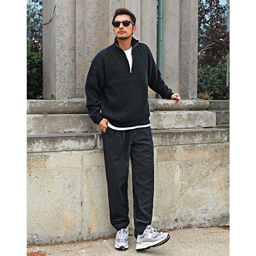 ニット メンズ 秋冬 ざっくり ハーフジップ ニットセーター