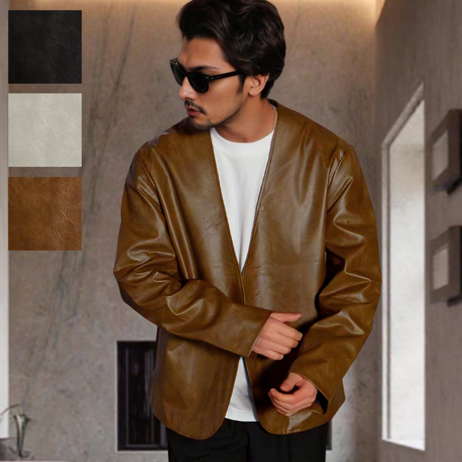 ノーカラージャケット メンズ レザージャケット テーラード ジャケット