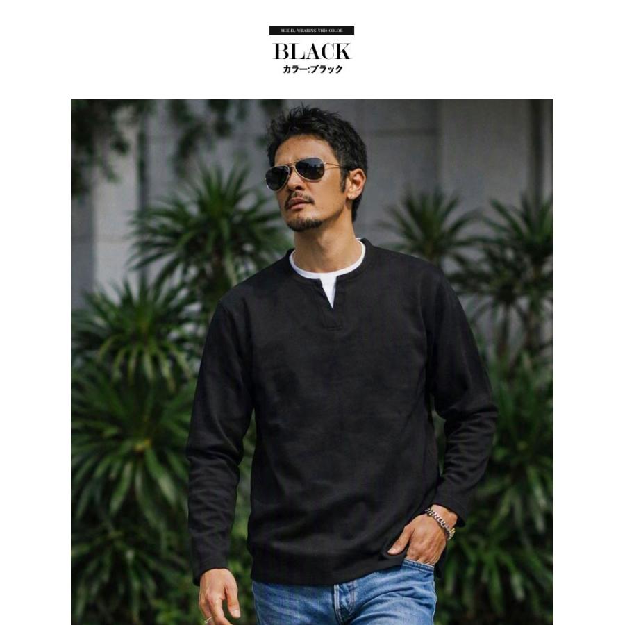 メンズ トップス 長袖Tシャツ キーネック ロンT おしゃれカットソー