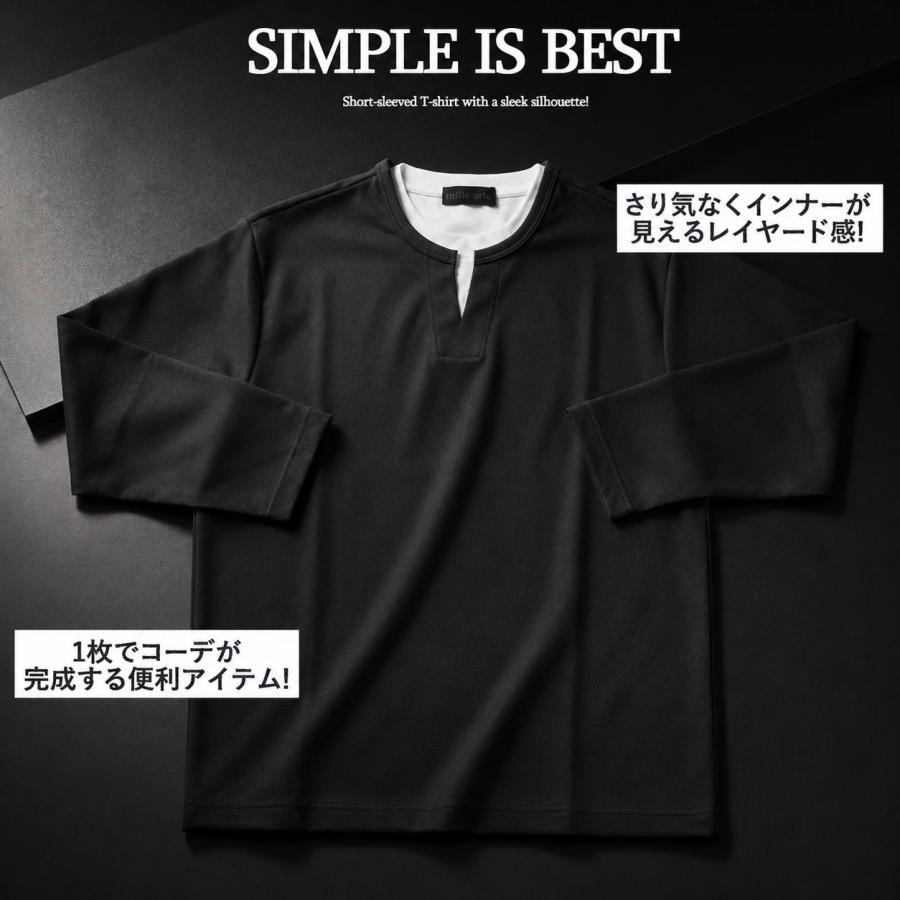 メンズ トップス 長袖Tシャツ キーネック ロンT おしゃれカットソー