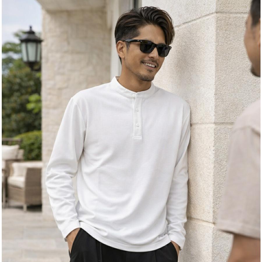 メンズ トップス ヘンリーネック Tシャツ カットソー ロンT長袖
