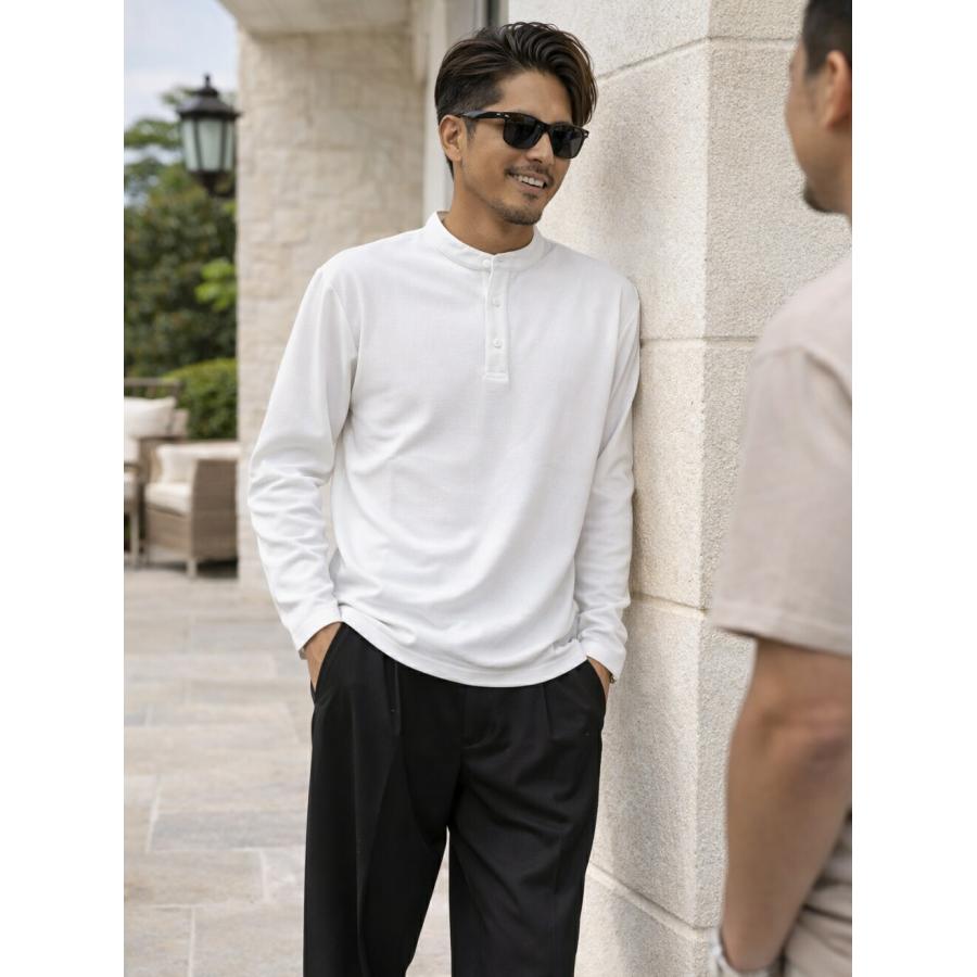 メンズ トップス ヘンリーネック Tシャツ カットソー ロンT長袖