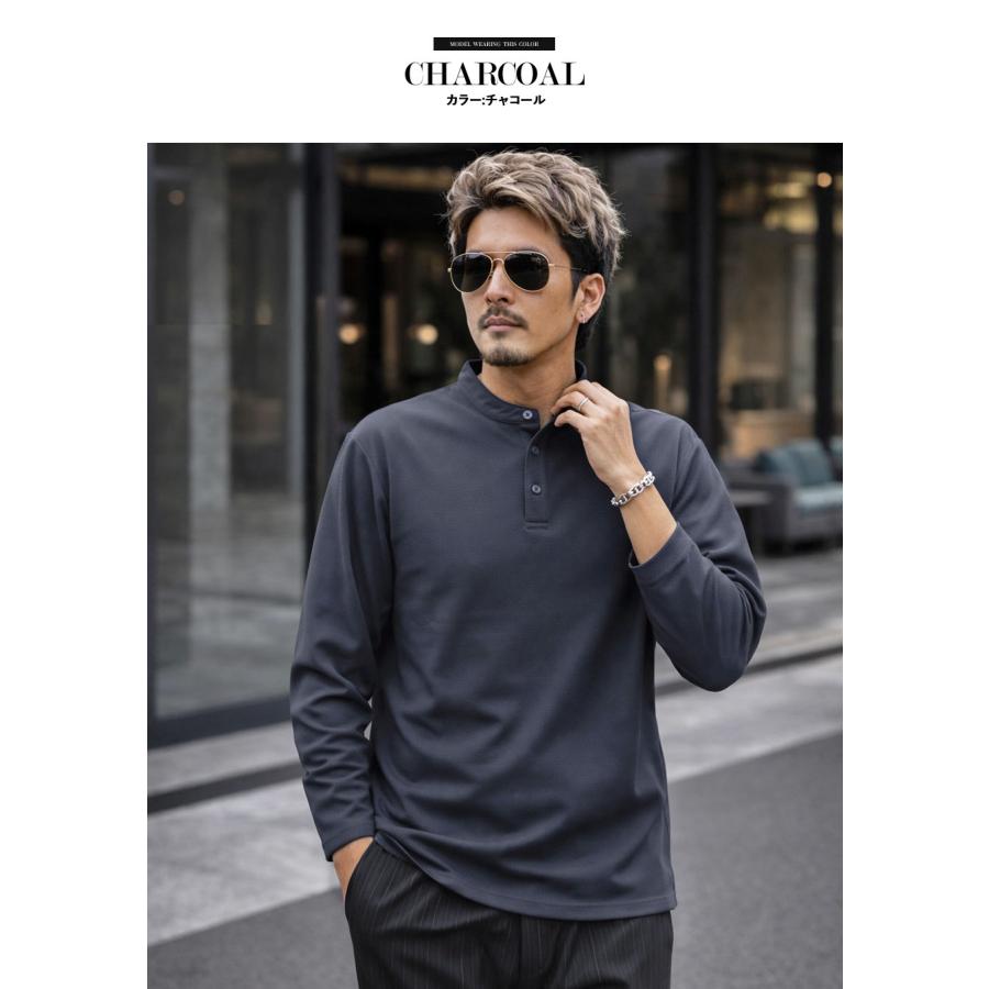 メンズ トップス ヘンリーネック Tシャツ カットソー ロンT長袖