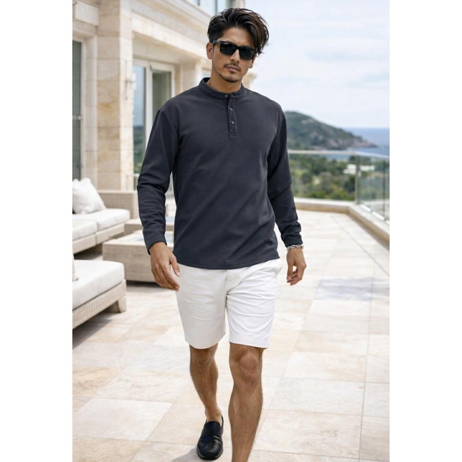 メンズ トップス ヘンリーネック Tシャツ カットソー ロンT長袖