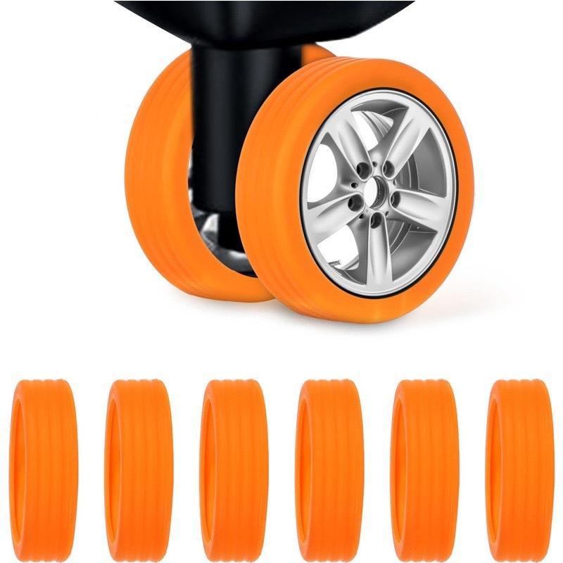 ♪スーツケース キャリー 足カバー 8個 シリコン 車輪保護 オレンジ キャスターカバー 9個セット ストッパー スーツケース シリコン