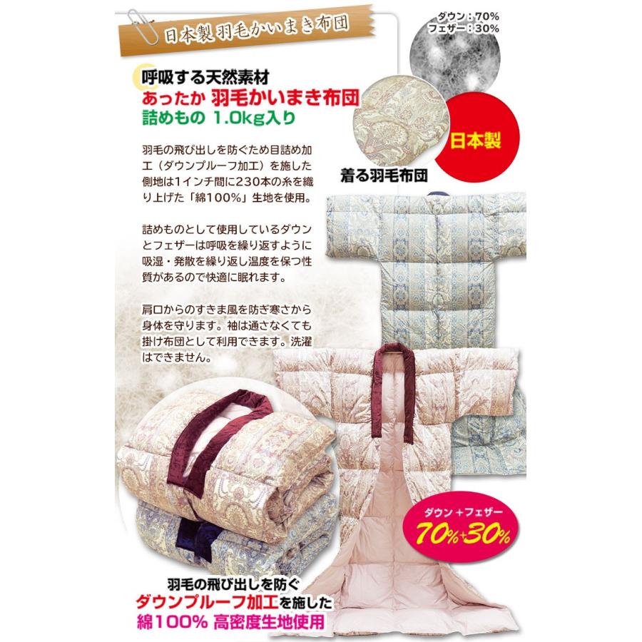 羽毛 かいまき布団 日本製 あったか 詰めもの 1.0kg入り メーカー直販
