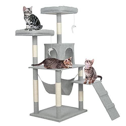 購入 ブログ キャットタワー 大型猫タワー 夏向け 涼しいキャットタワー 布生地 オシャレ 高さ141cm キャットランド 据え置き 猫ハウス スロープ付き 爪とぎ アウトレット割引品 Www Energyexpert It