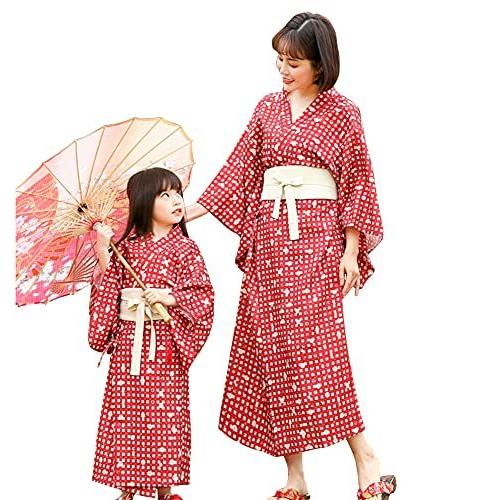 江戸時代の呉服親子ゆったりしたパジャマと赤いプリント小花着物 (母上M, 赤)｜ryouhinhonpo-2｜04