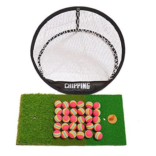 【グッドカンパニー】ゴルフ用ショットマット 3種類の芝 チッピングネット付き 練習用ボール30個付き マット