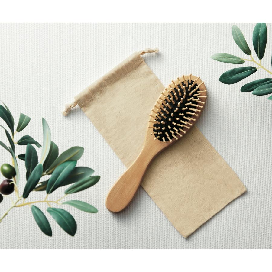ポッキリ 天然木 ヘアブラシ ウッドブラシ 巾着付き 静電気防止 頭皮
