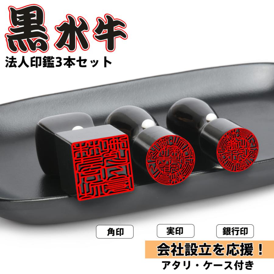 ビッグ割引 芯持黒水牛印鑑3本セット ケース・箱・アタリ(K18天然