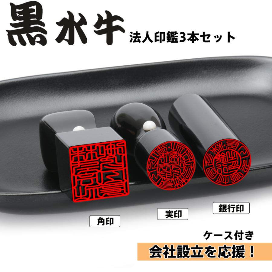 法人印鑑 セット 会社印 黒水牛 3本セット 高級法人印鑑ケース