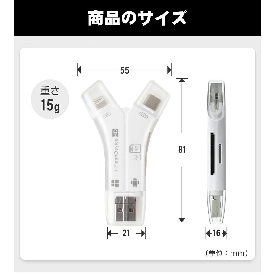 スマホ SD カードリーダー Lightning SDカードカメラリーダー USB メモリ iPhone Android iPad Mac TypeC microsd 写真 高速 バックアップ データ｜ryouhinsya｜11