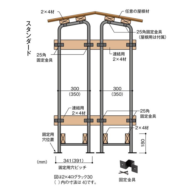 正規品 薪の収納に 高さ固定型（約1.2m）のスタンダードタイプ ファイヤーサイド 2×4ログラック 40cm薪用（スタンダード）Y043 日本製｜ryousou-ya｜09