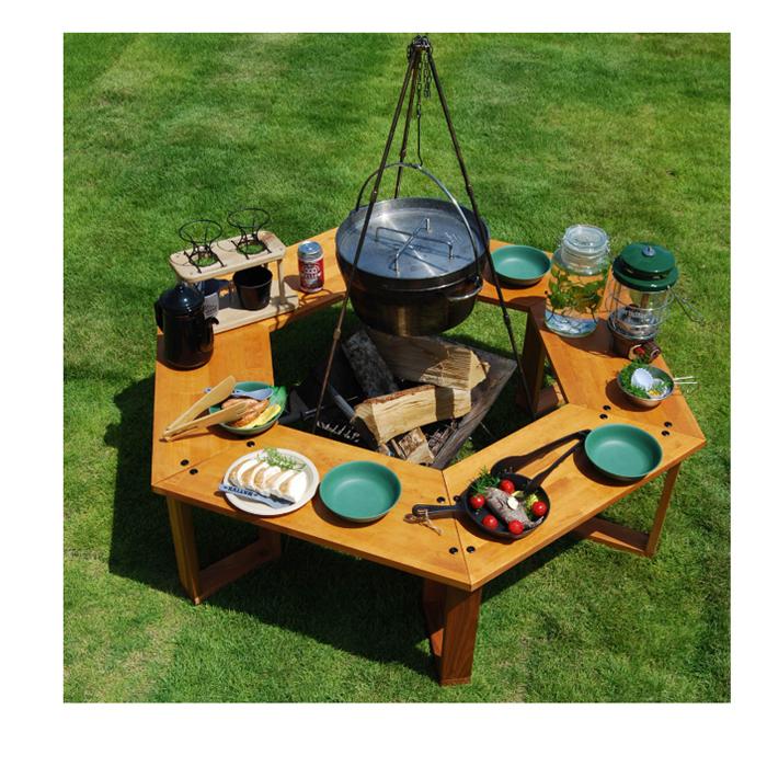 DIY キャンプキット ヘキサテーブル ALL木製モデル（塗装済）焚き火 