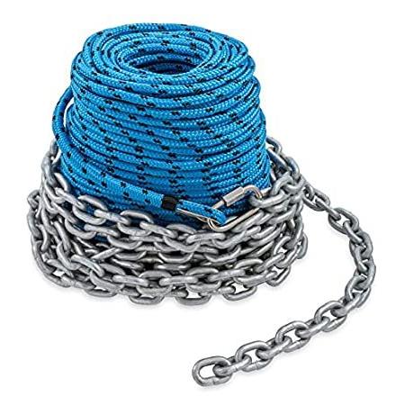 VEVOR Anchor Rode and Chain 1/2 x 200' Nylon Rope Ships Anchor Chain for Boats Windlass-Grade Three Strand Twist Nylon 2.2T Chain Tension Galvanized Steel Chain 15' x 5/16 Boat Anchor Chain 