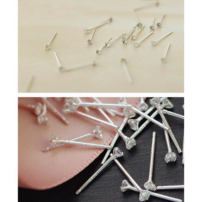 ピアス 金属アレルギー対応 極小 2mm シルバー925 シルバー 透明 つけ