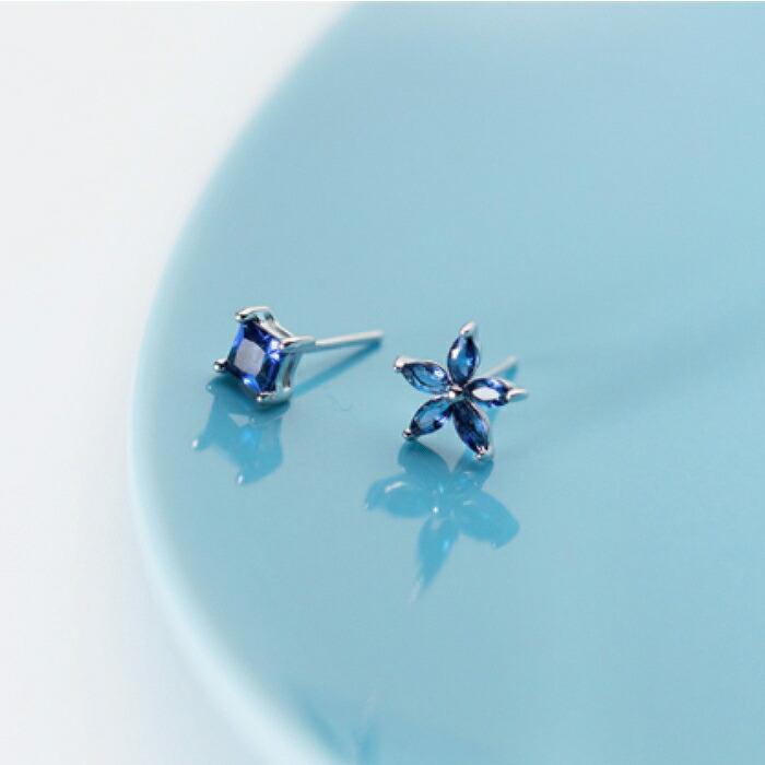 ピアス フラワー スクエア ブルー Silver925 シンプル シルバー 金属
