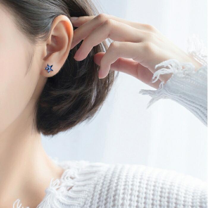 ピアス フラワー スクエア ブルー Silver925 シンプル シルバー