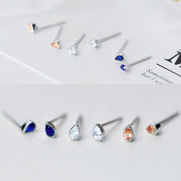 ピアス 金属アレルギー対応 雫 水玉 Silver925 ブルー ホワイト