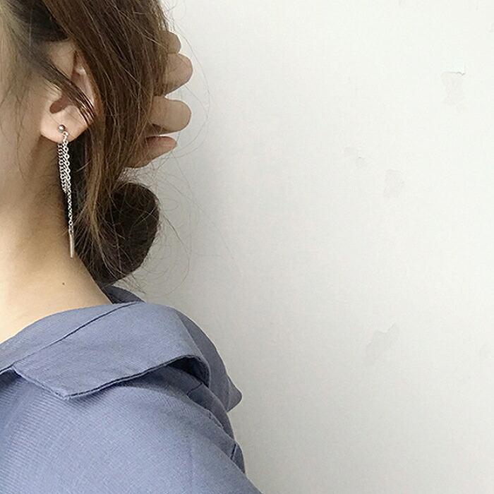 ピアス チェーン シルバー 両耳 2本 シンプル 揺れる 爆買 : 極小