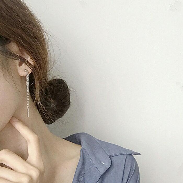 ピアス チェーン シルバー 両耳 2本 シンプル 揺れる 爆買 : 極小