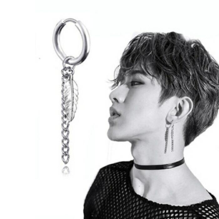 リングピアス 片耳 ブラック シルバー リーフ クロス 韓国ファッション