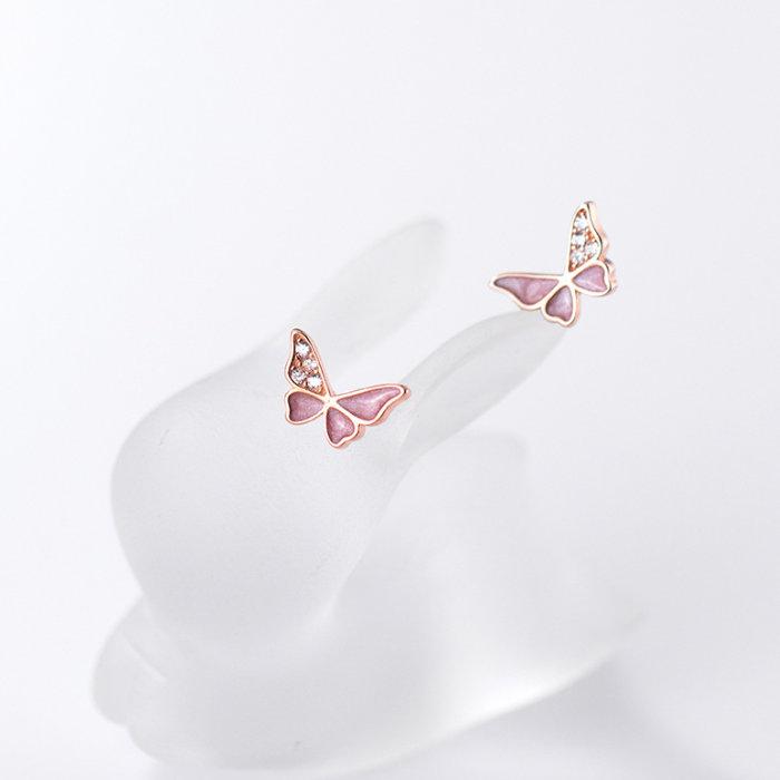 蝶型スタッドピアス ピアス 蝶々 ちょうちょ Silver925 シルバー ローズゴールド ピンク 両