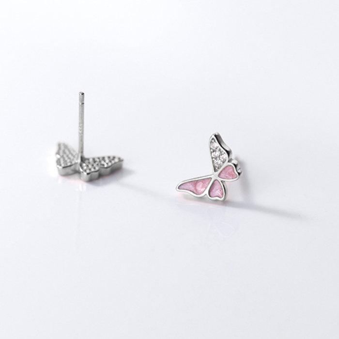 【香港周六福】スタッドピアス イヤリング 蝶 シルバー925耳 デザイン性高い ピアス 蝶々 ちょうちょ Silver925 シルバー ローズゴールド ピンク 両