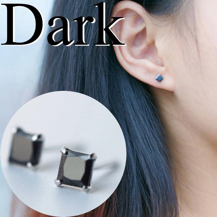 ピアス レディース ブラック メンズ シルバー 4mm 小さい スクエア
