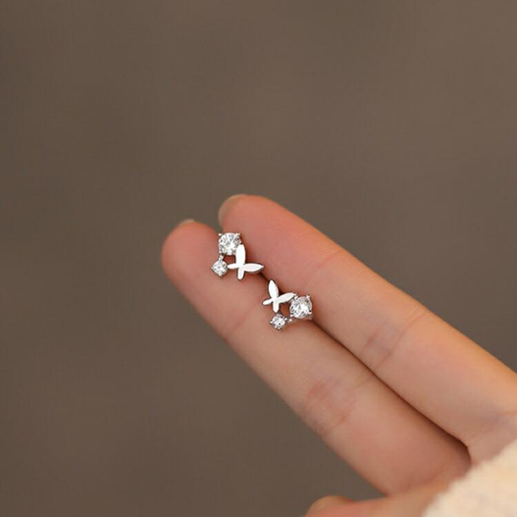 ピアス シルバー925 蝶々 キュービックジルコニア シルバー シンプル