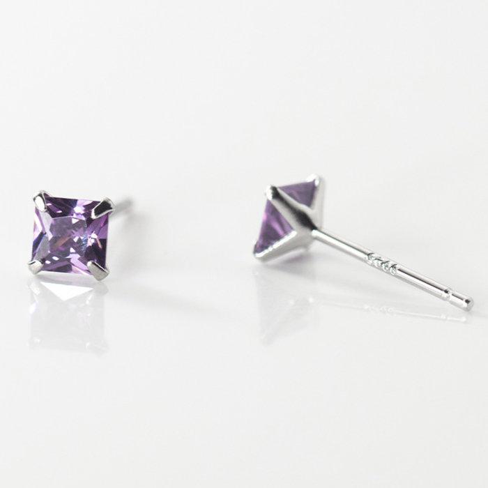 ピアス スクエア パープルストーン 小さい シンプル 軟骨 金属