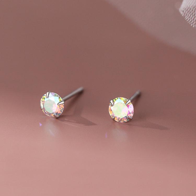 ピアス 虹色ストーン 3mm 4mm 5mm レインボー 小さい シンプル 軟骨
