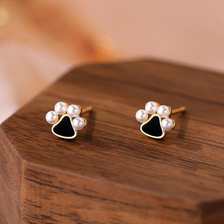 肉球ピアス 猫 犬 ピアス ホワイト ブラック シルバー999 ゴールド