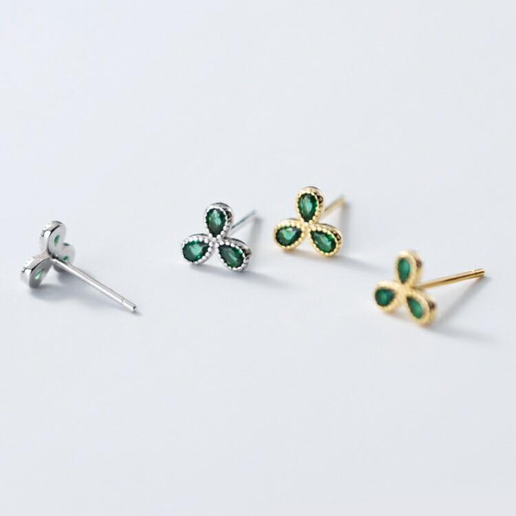 小さい三つ葉のピアス シルバー925 シルバー ゴールド ピアス 20G 